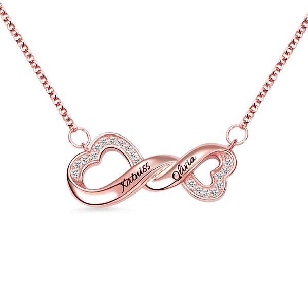 Customized Double Heart Silver Necklace