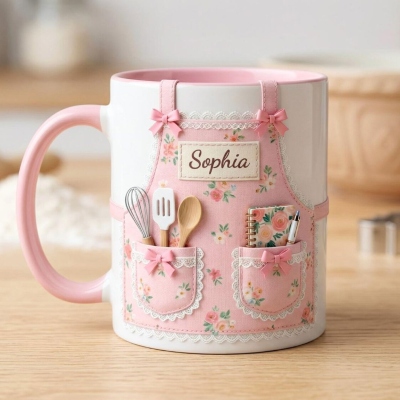 Personlig 3D-blommig matlagningsmugg med namn, keramisk kockdekoration, kaffemugg med varm choklad och realistiska tillbehör, mors dag-present till bakning, mamma