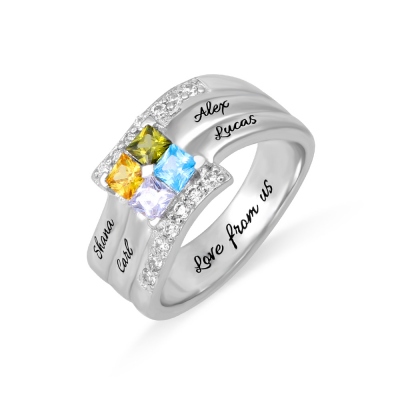 Personalized Four Square Gemstone Ring In Silver