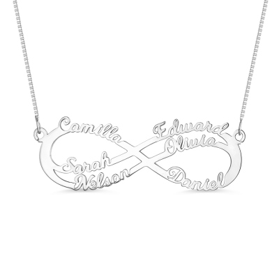 Customized 6 Names Infinity Symbol Necklace In Sterling Silver