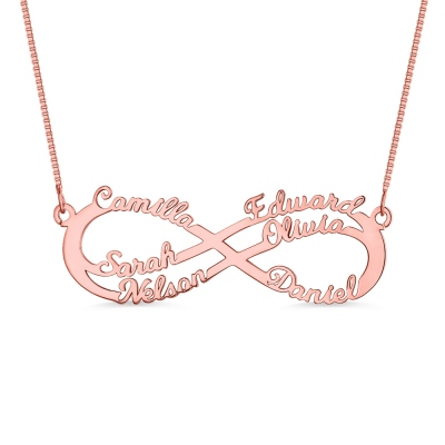 Customized 6 Names Infinity Symbol Necklace In Rose Gold