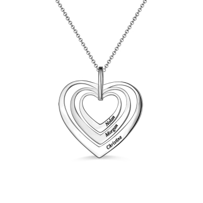 Customized Engraved Family Heart Necklace In Sterling Silver