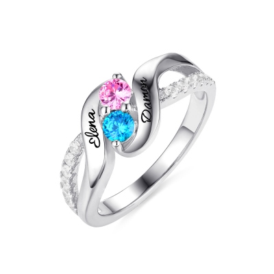 Double Birthstones Promise Ring Personalized for Love in Sterling Silver
