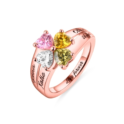 Engraved Mother's Love and Luck Birthstones Ring In Rose Gold