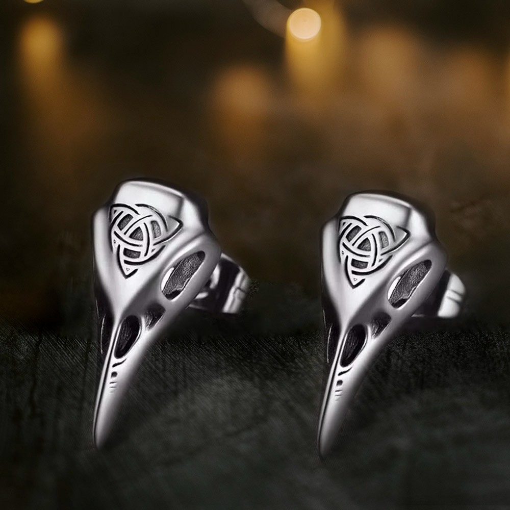 Boucles d'oreilles Viking Raven Skull Stud avec noeud celtique, bijoux vintage Thor's Hammer Studs Wolf Head Stud Boucles d'oreilles pour hommes/femmes