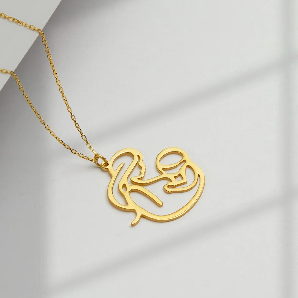 Personalized Mother and Child Necklace, Brass/Sterling Silver 925 Necklace, Birthstone Necklace
