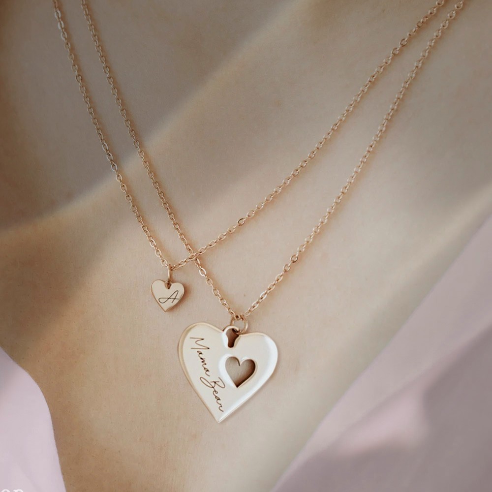 Personalized Mommy and Me Heart Necklace Set