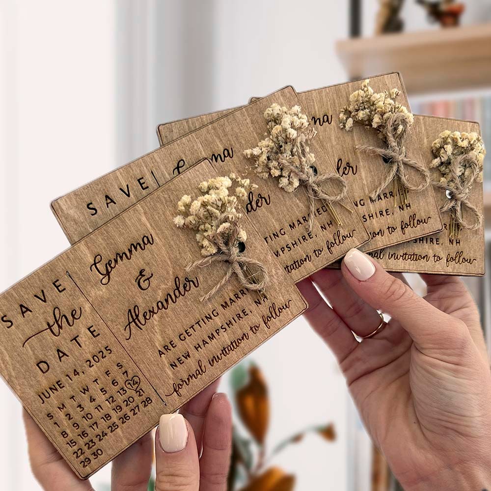 Custom Wedding Invitations with Dried Flowers, Save the Date