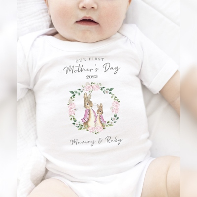 Custom Mother's Day Baby Onesie, Our First Mother's Day Cotton Babysuit, Personalized Baby Romper,  Mother's Day/Newborn/Baby Shower Gift