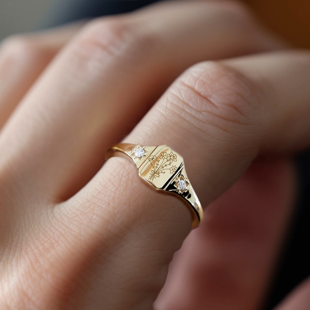 Personalized Birth Flowers Ring, Custom Birth Flowers Family Ring, 925 Sterling Silver Bouquet Ring, Personalized Ring for Women, Gift for Her