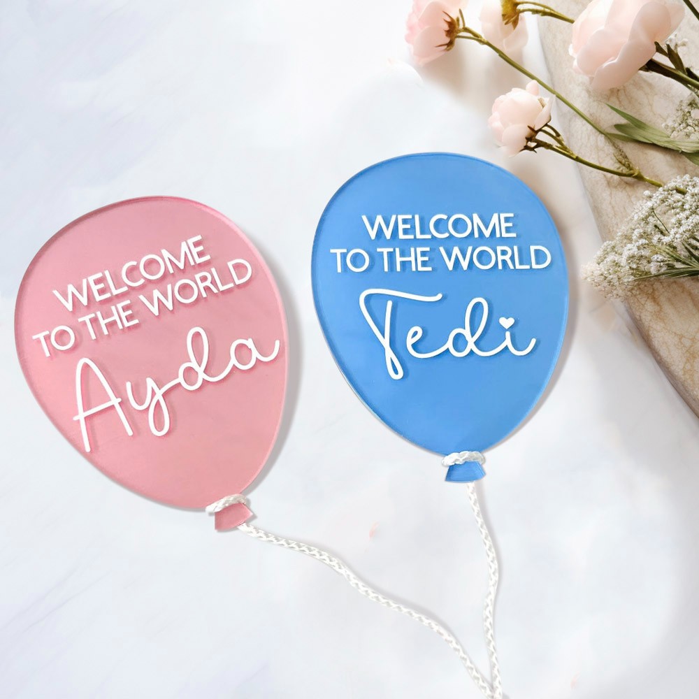 Personalized Balloon Acrylic Disc, Plaque, Baby Announcement, Name Announcement, Welcome to the World