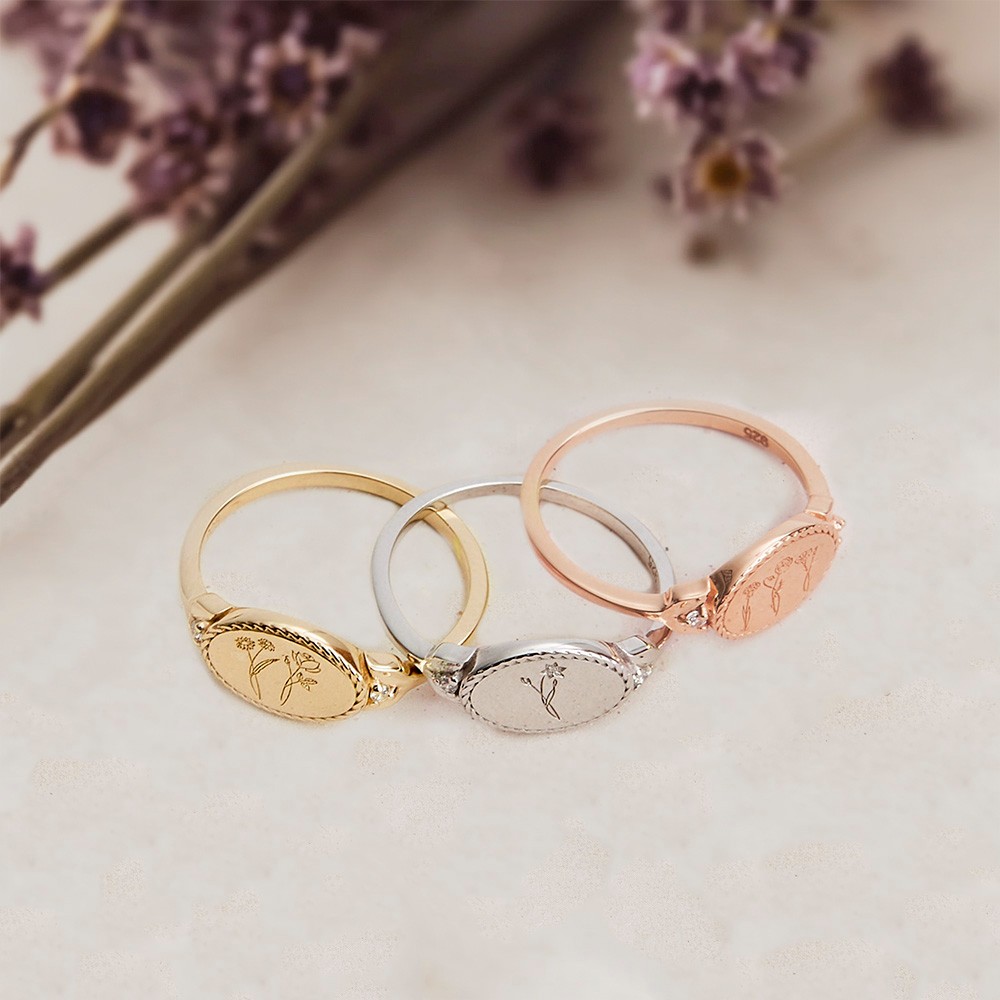 Custom Multiple Birth Flower Ring, Birth Month Flower Ring, Mother's