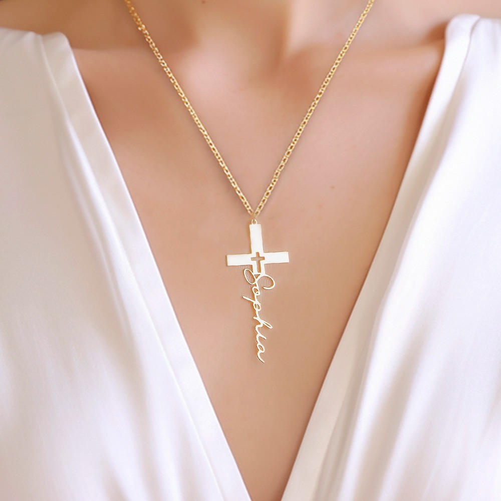 Collier croix personnalisé, cadeaux de baptême, cadeau pour l'église ...