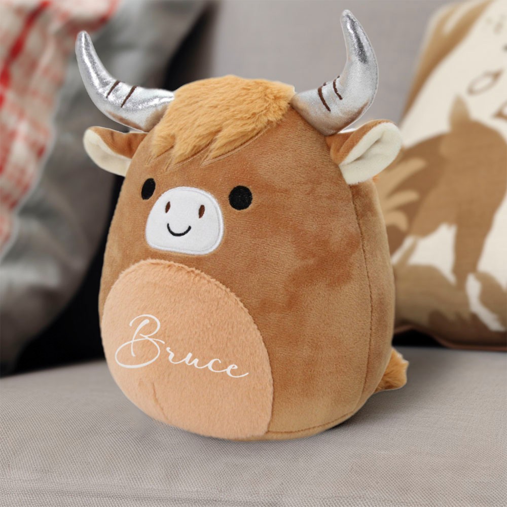 Personalized Name Highland Cow Plush Toy, Soft Brown Fluffy Cow