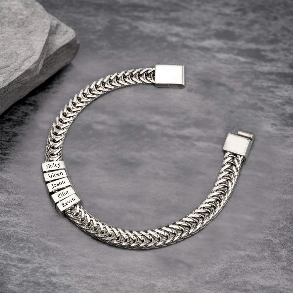 Bracelet Personnalisé Homme En Cuir Avec Photo Et Noms - Cadeau Pour Père, Mari, Petit Ami