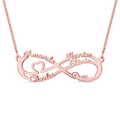 Infinity Necklace With 5 Names In Rose Gold