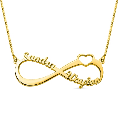 Personalized Infinity Heart Double Name Necklace Gold