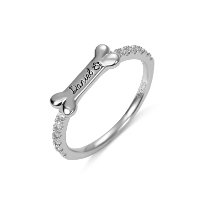 Customized Bone Shaped Silver Name Ring 