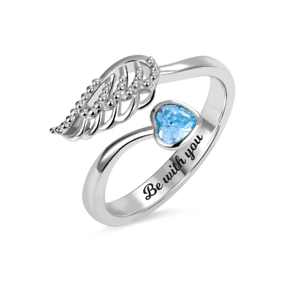 Customized Angel Wing by My Side Silver Ring