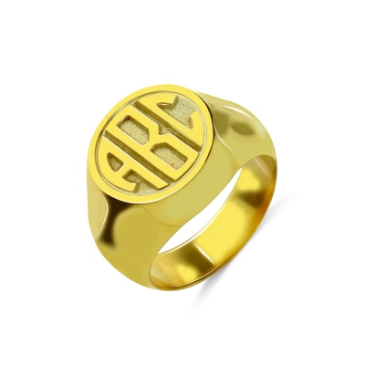 Customized Signet Ring with Block Monogram 18K Gold Plated
