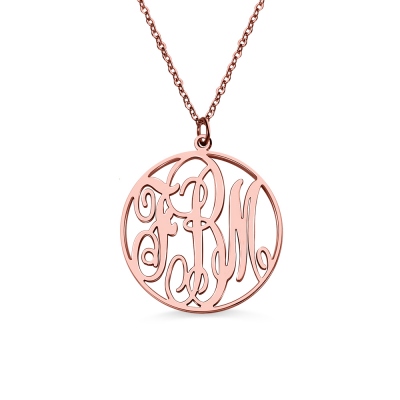 Rose Gold Plated Vine Font Circle Initial Monogram Necklace