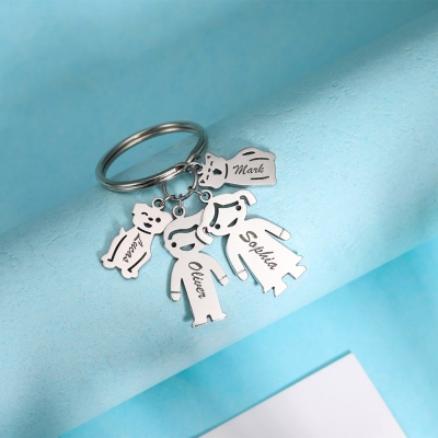 Custom Keychain with Engraved Kids and Pets Charms