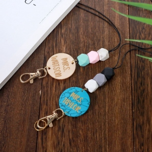 Personalized Wood/Turquoise/Shell with Hexagon Beads Lanyard