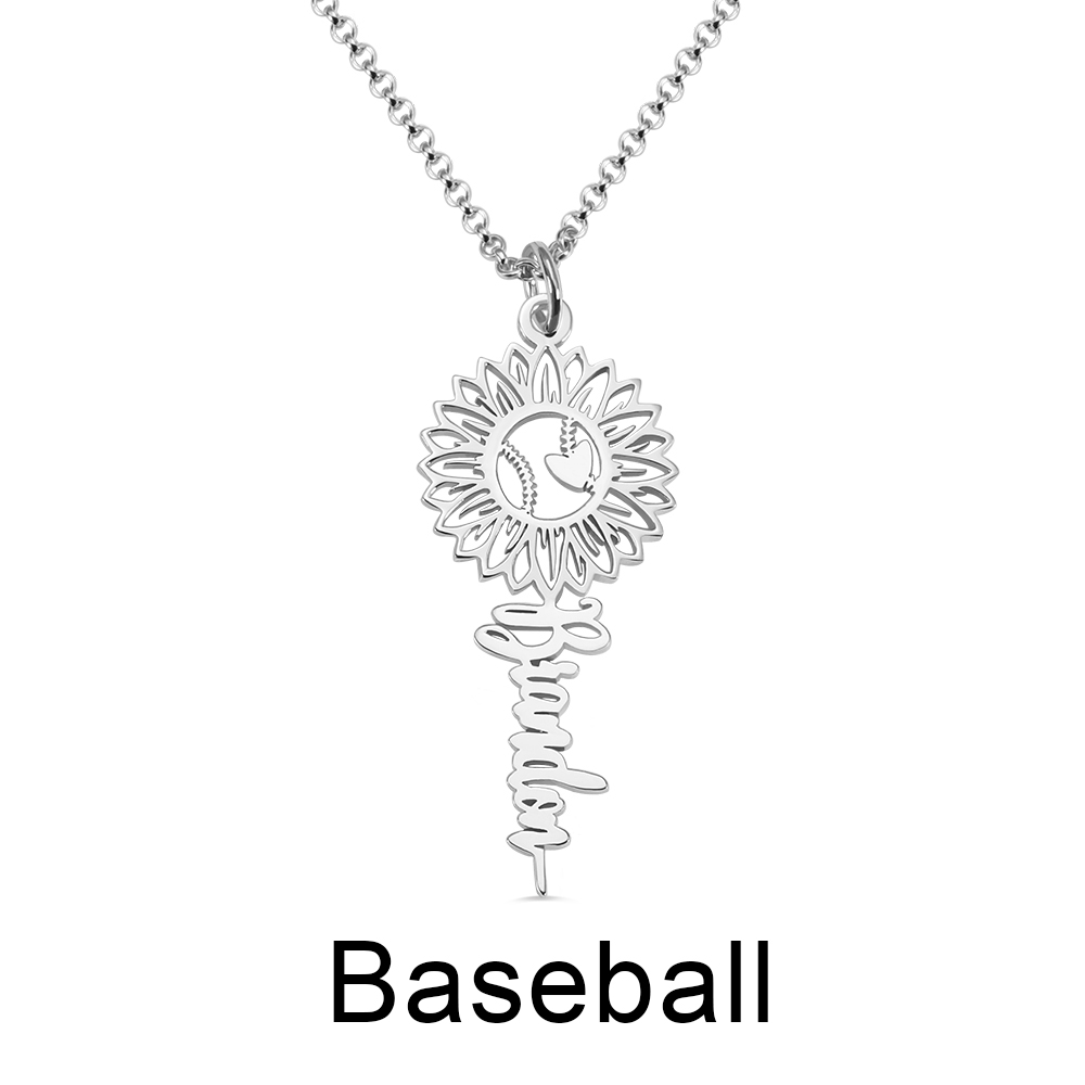 Personalized Sunflower with Ball Name Necklace - GetNameNecklace