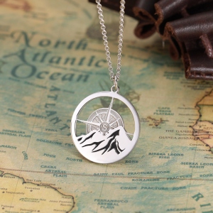 Personalized Compass Mountain Necklace 