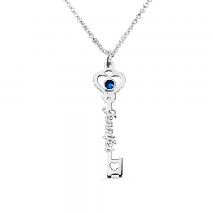 Personalized 'Key To True Love' Birthstone Name Necklace
