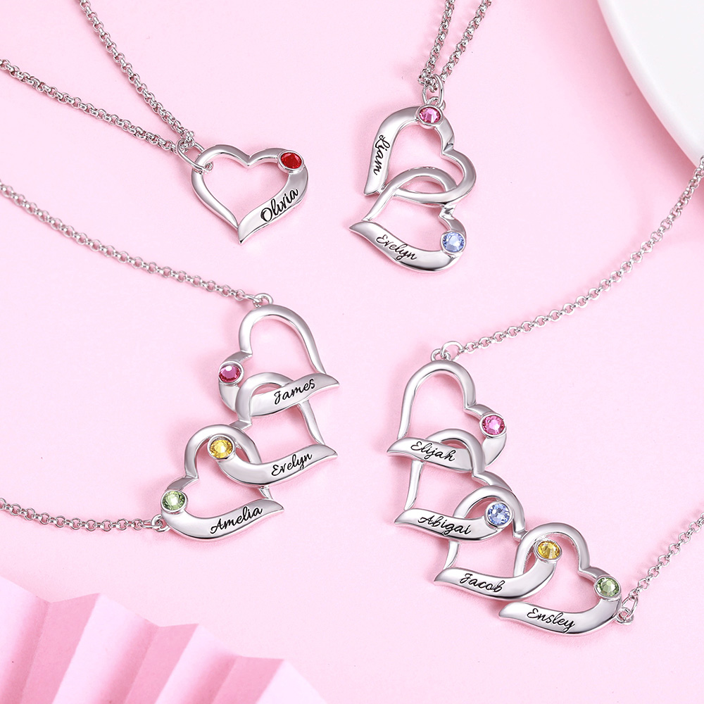 Personalized Intertwined Hearts Necklace with Birthstone
