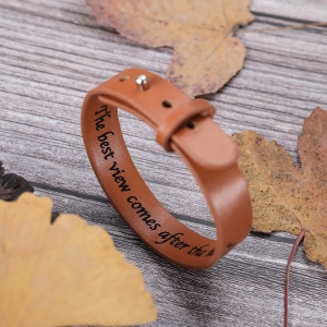 Personalized Forest & Mountain Leather Bracelet