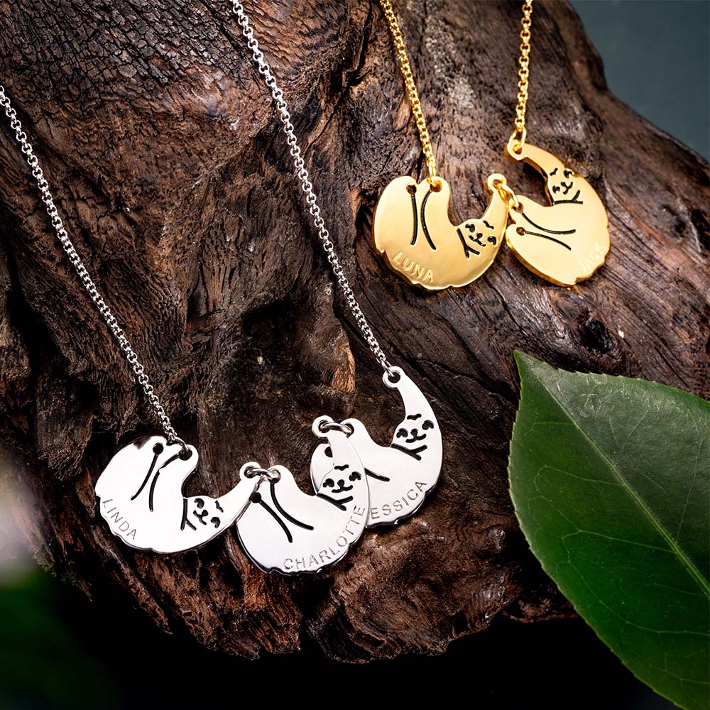 Personalized Sloth Family Necklace