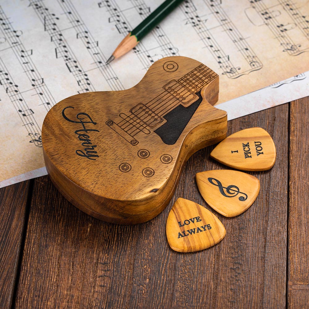 木製 ギターピック 3枚セット オーダーメイド 刻印可| ゲットネームネックレス