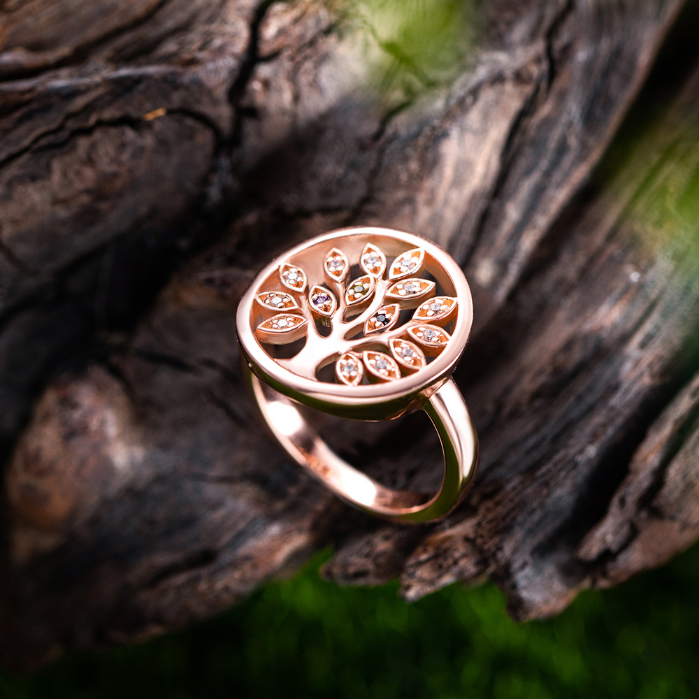 Personalized Family Tree Birthstone Ring in Rose Gold