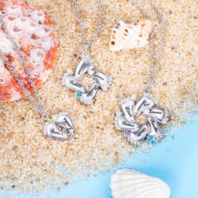 Personalisierte Baby Feet Birthstone Halskette für Mutter