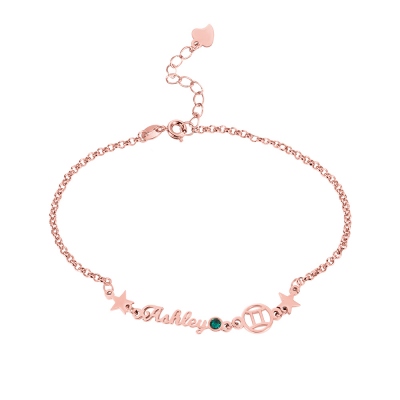 Personalzied Constellation Name Bracelet with Birthstone