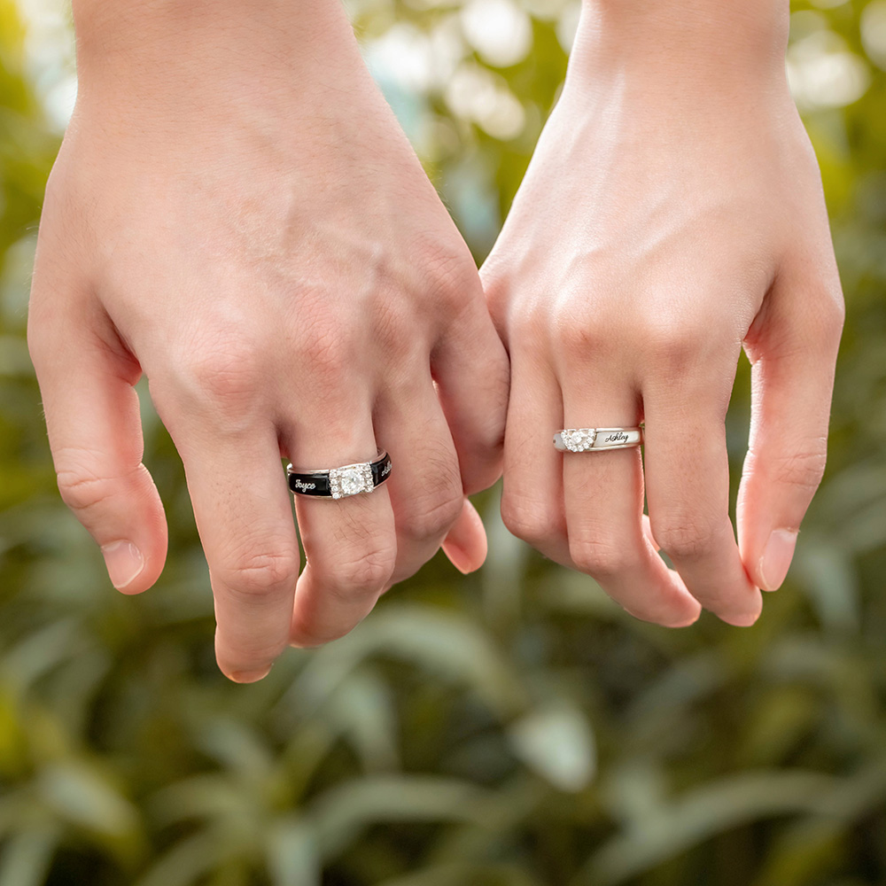 thumbnail interactive-video image 1 of Sun And Moon Couple Rings Set - Size 7, Silver Copper Eternity Bands For Him And Her, Promise Jewelry 1 of 3