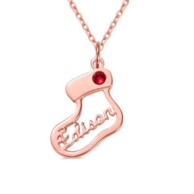 Christmas Stocking Name Necklace with Birthstone