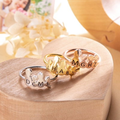 Personalized Family Members & Pet Images Ring in Silver