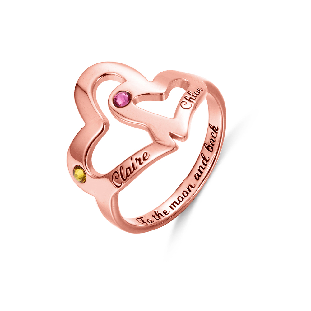 Personalized Mother Daughter Heart Ring