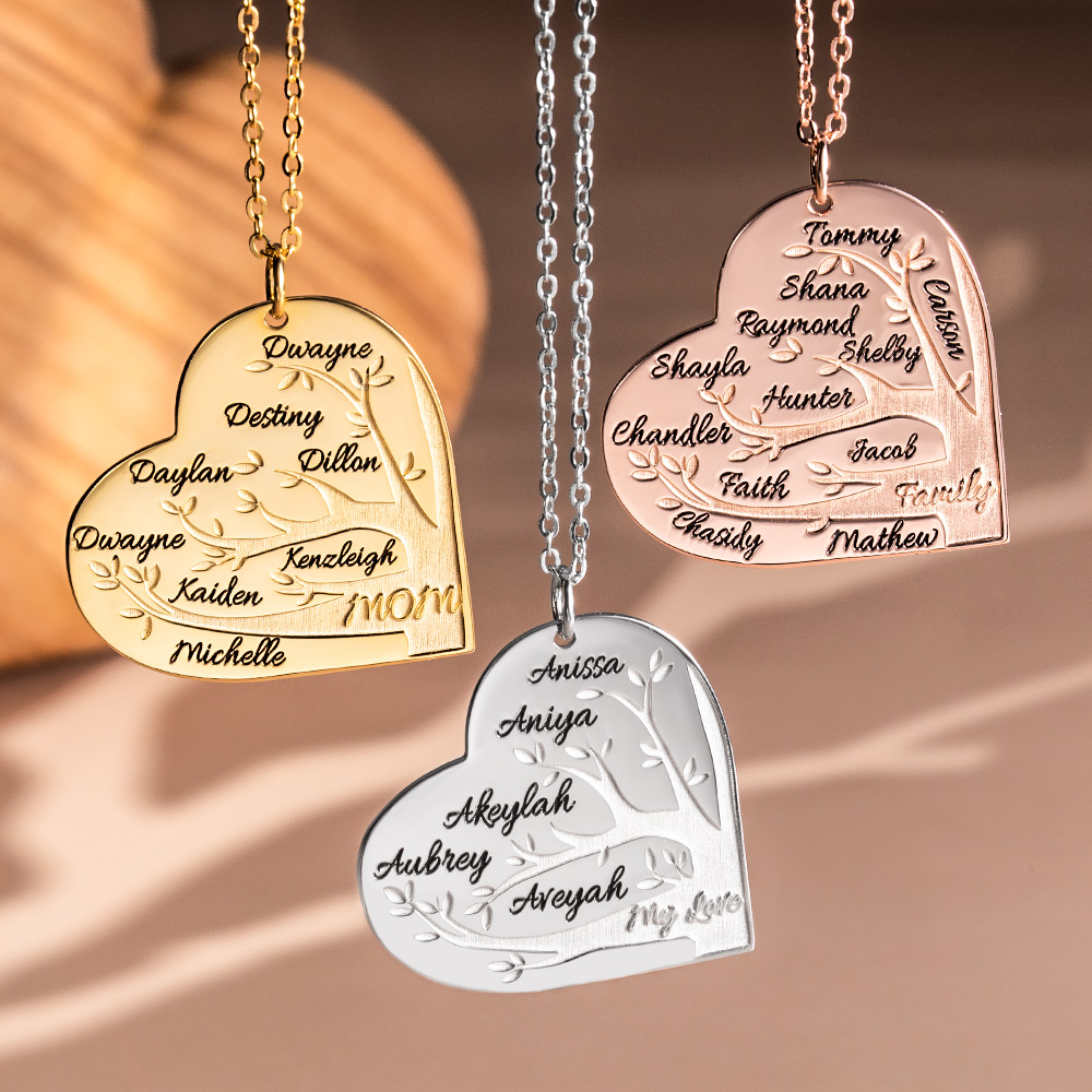 Personalized 1-12 Names Heart Family Tree Necklace
