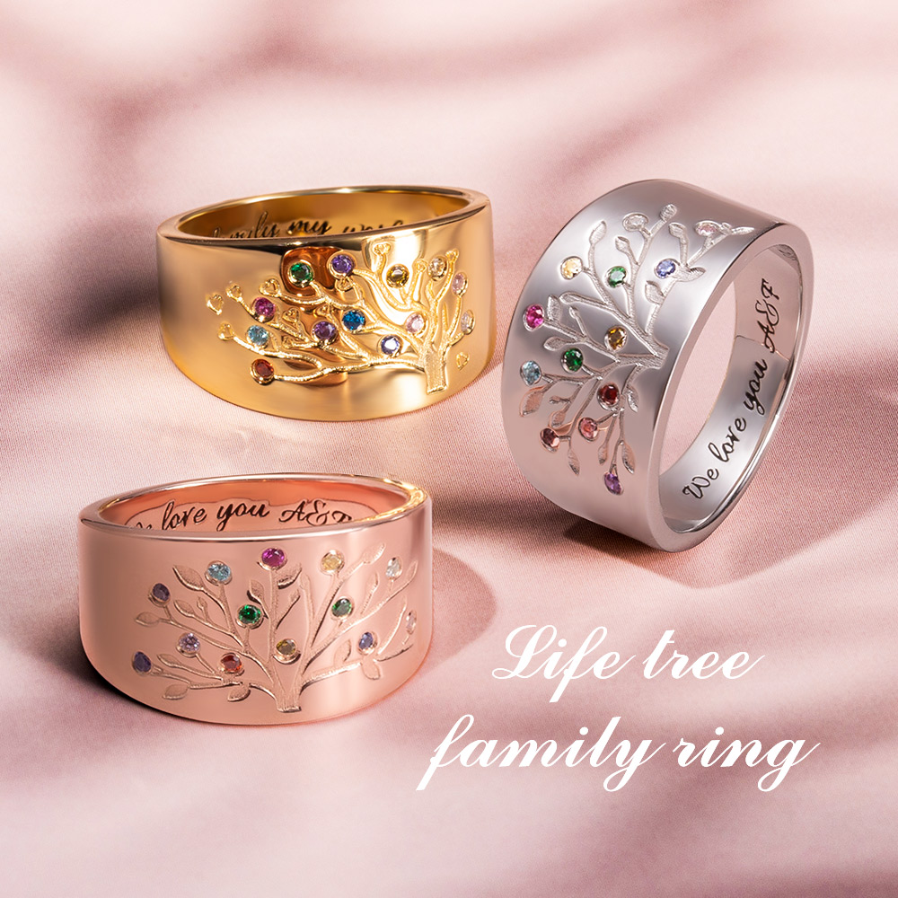 Gift for Mother Personalized Family Tree Ring with 120 Birthstones