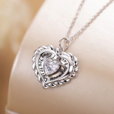 Heart-shaped Birthstone Necklace with Custom Engraving