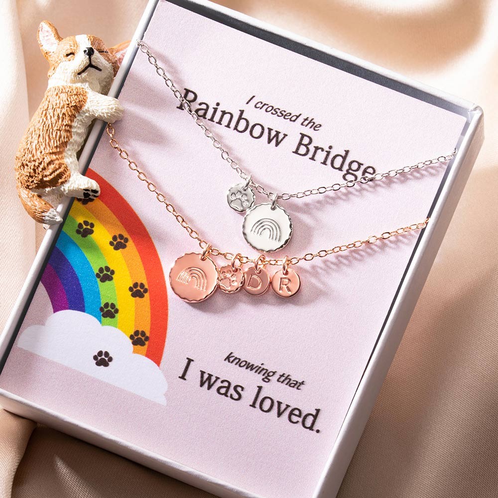 Custom Hand Painted Rainbow Bridge Pet Memorial Necklaces 