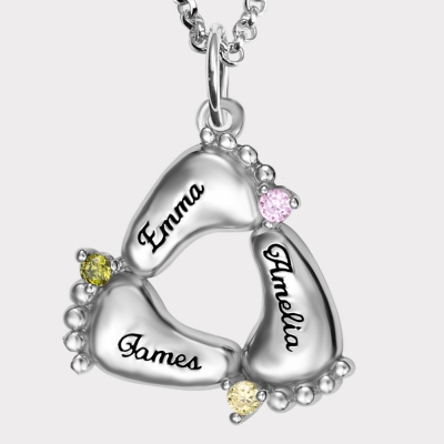 3 Baby Feet Birthstones Necklace for Mother