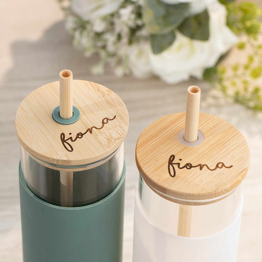 Personalized Glass Tumbler with Straw Ice Coffee Tumbler Glass Tumbler with Bamboo Lid, Glass Tumbler with Silicone Sleeve