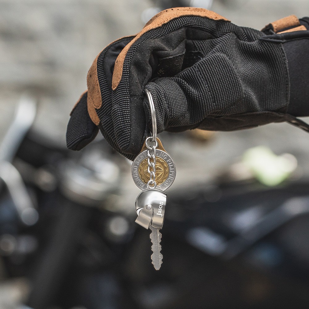 Custom Name Motorcycle Helmet Keychain, Personalized Biker Keyring