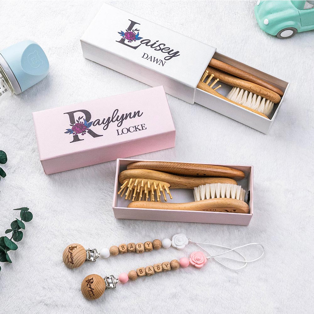 Personalized Wooden Baby Hair Brush