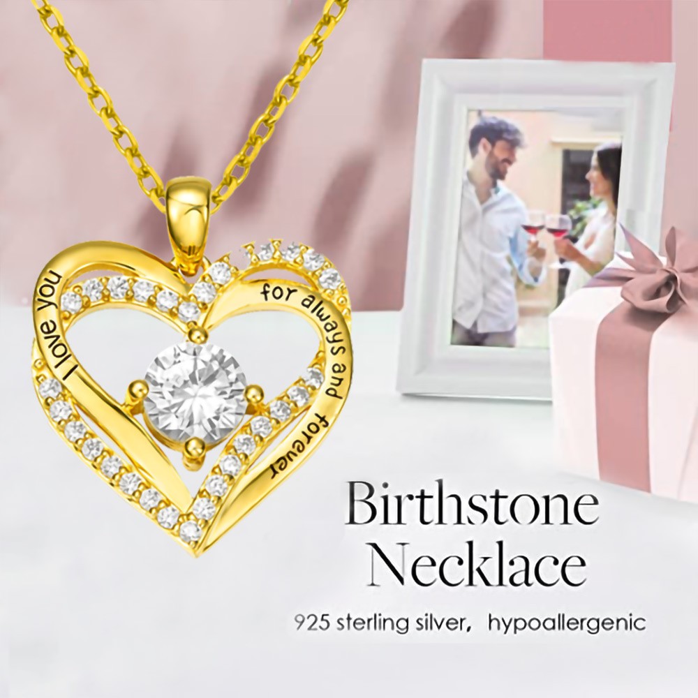 Customized Dual Heart Birthstone Necklace
